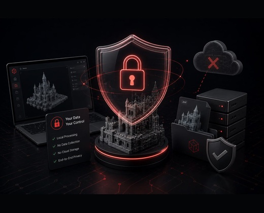 Privacy shield protecting local 3D model data with no cloud storage